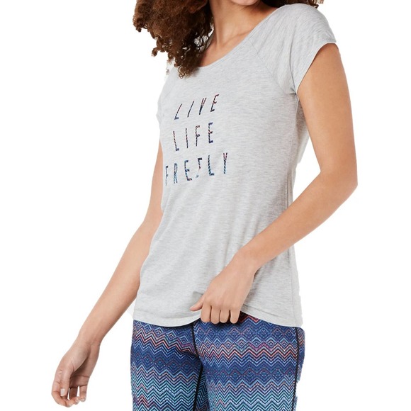 Ideology Women's Live Life Freely Graphic Fitness T-Shirt SM-Grey Whisper - Picture 1 of 2
